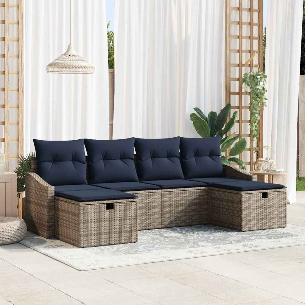 vidaXL Sofa Set mit Kissen 5 pcs Poly-Rattan