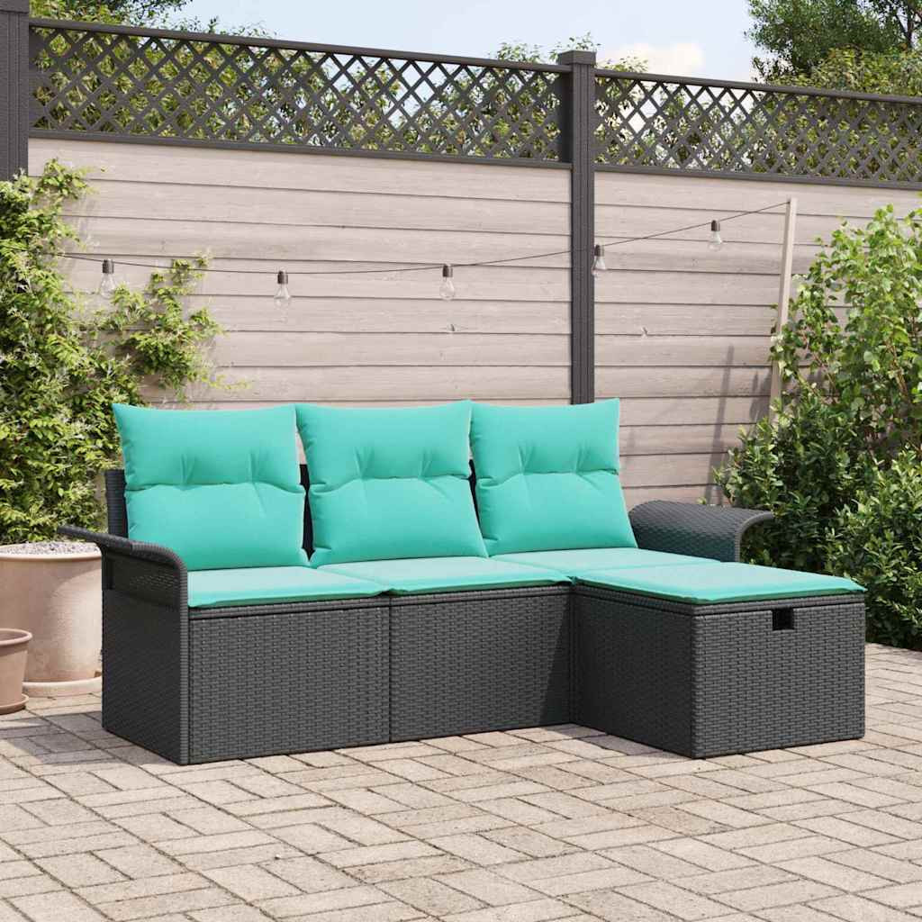 vidaXL Gartensofa-set mit Kissen 4 pcs Schwarz und Türkis Poly-Rattan