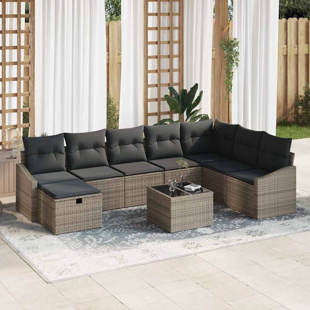 vidaXL Gartensofa-set mit Kissen mit Speicher 9 pcs Poly-Rattan