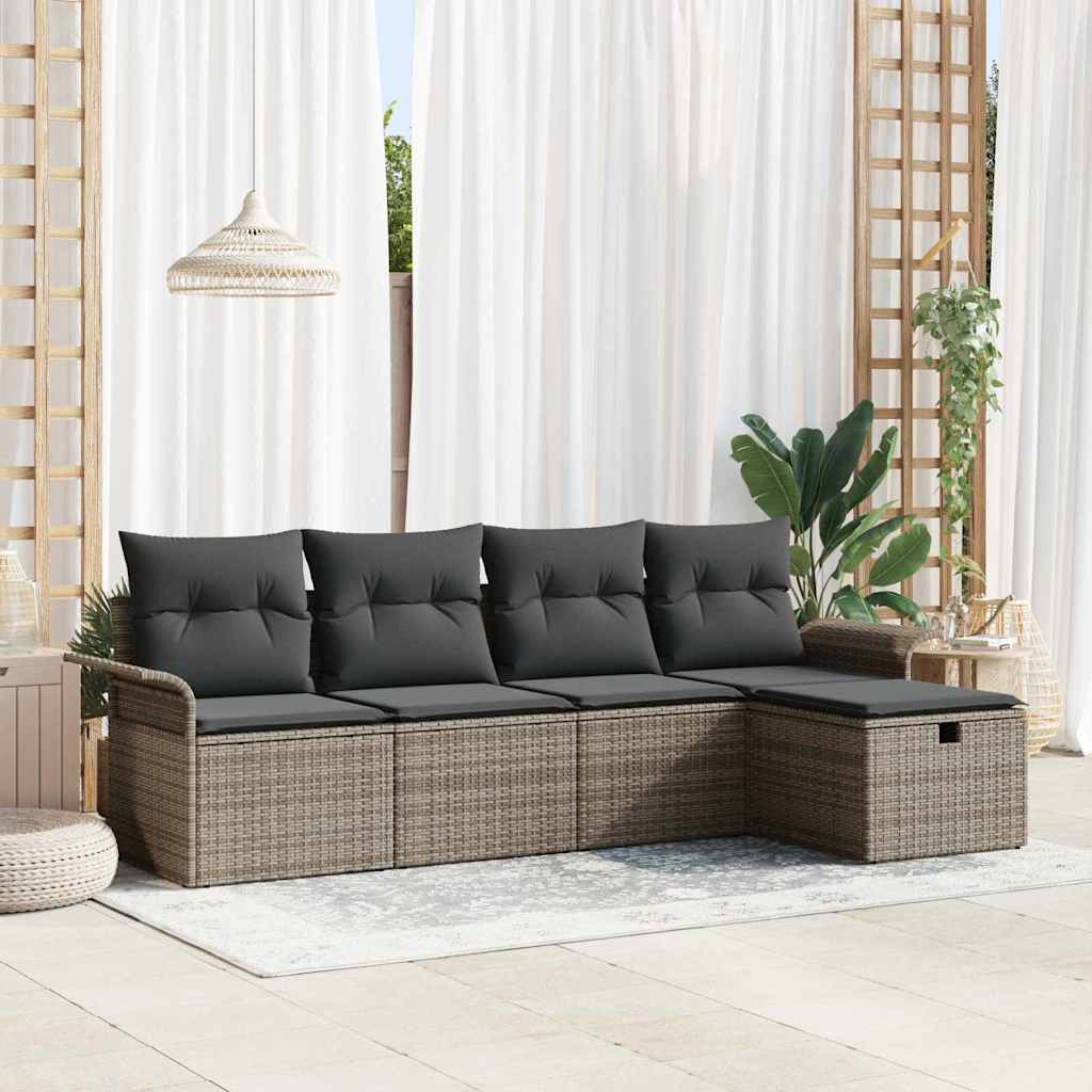 vidaXL Gartensofa-set mit Kissen mit Speicher 5 pcs Grau Poly-Rattan