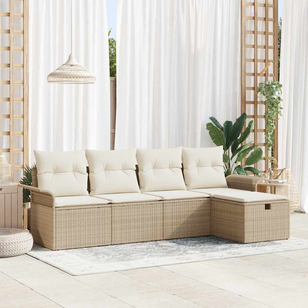 vidaXL Gartensofa-set mit Kissen 5 pcs Beige und Creme Poly-Rattan