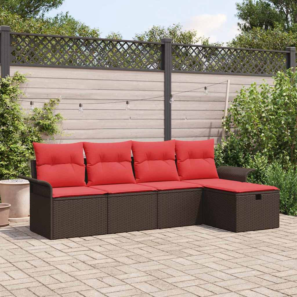vidaXL Gartensofa-set mit Kissen 5 pcs Braun und Rot Poly-Rattan