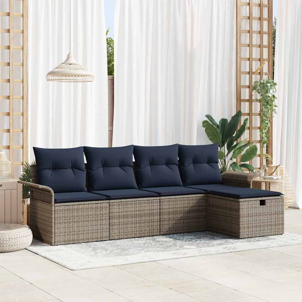 vidaXL Gartensofa-set mit Kissen 5 pcs Grau und Marineblau Poly-Rattan
