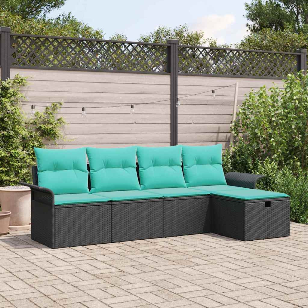 vidaXL Gartensofa-set mit Kissen 5 pcs Schwarz und Türkis Poly-Rattan