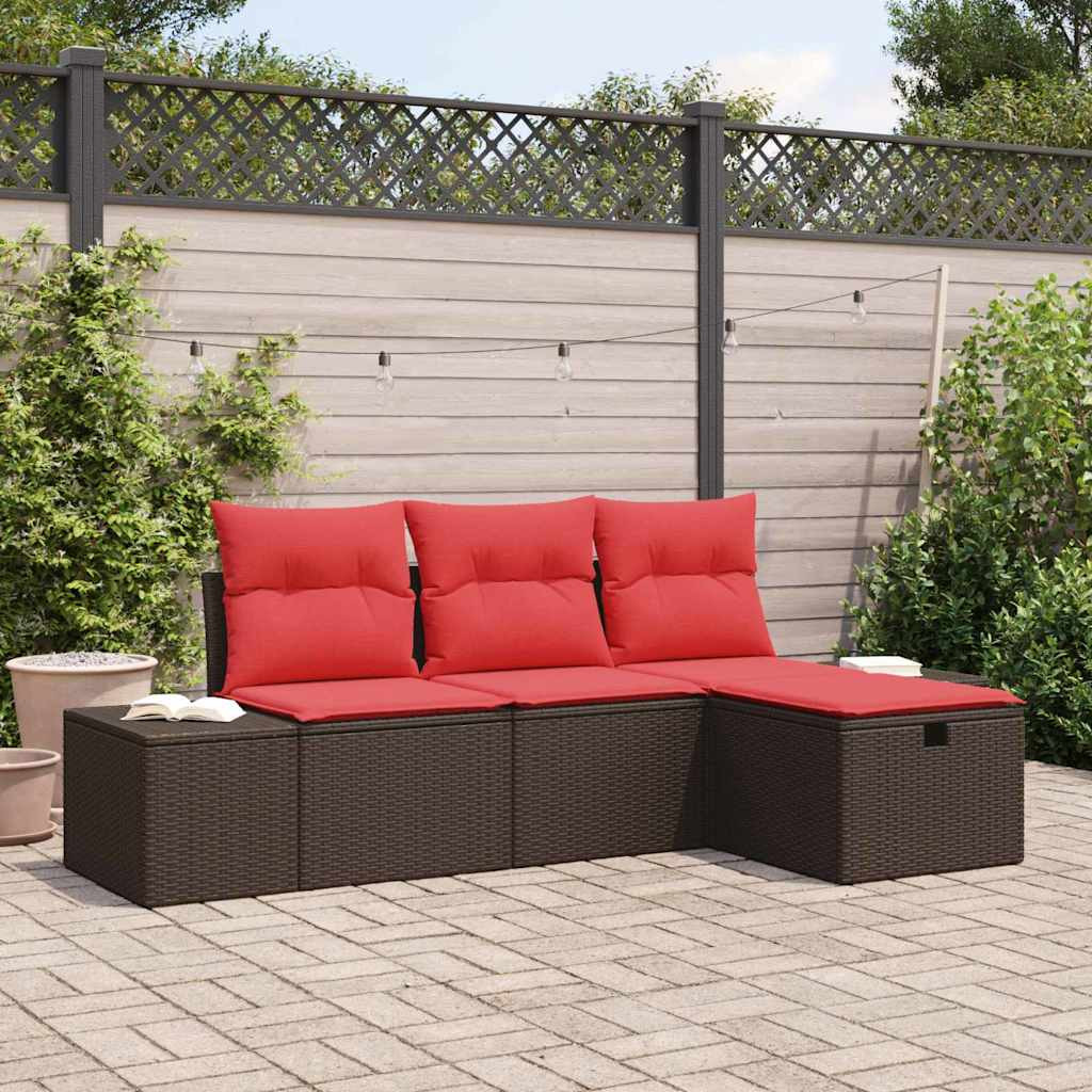 vidaXL Gartensofa-set mit Kissen mit Speicher 4 pcs Poly-Rattan