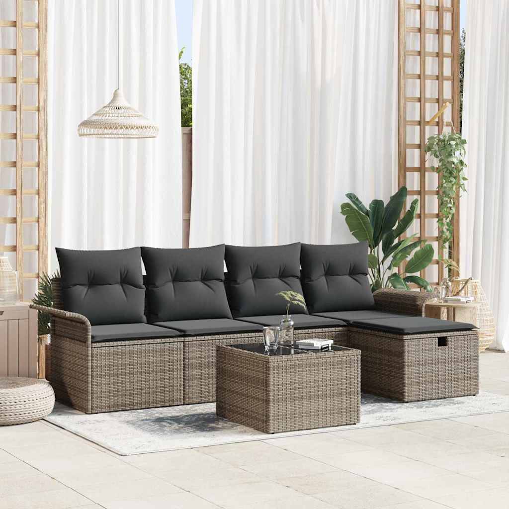 vidaXL Gartensofa-set mit Kissen mit Speicher 6 pcs Grau Poly-Rattan