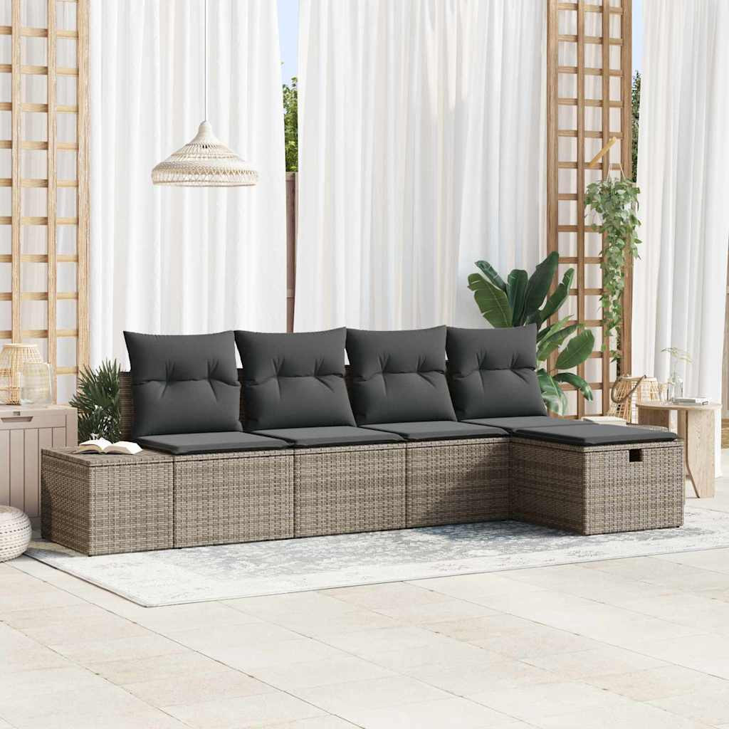 vidaXL Gartensofa-set mit Kissen 5 pcs Grau Poly-Rattan