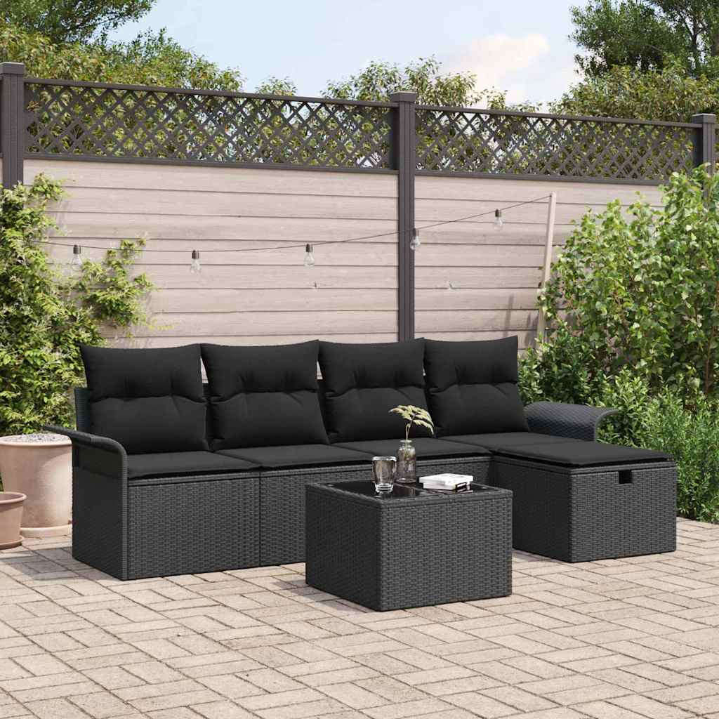 vidaXL Gartensofa-set mit Kissen 6 pcs Schwarz Poly-Rattan
