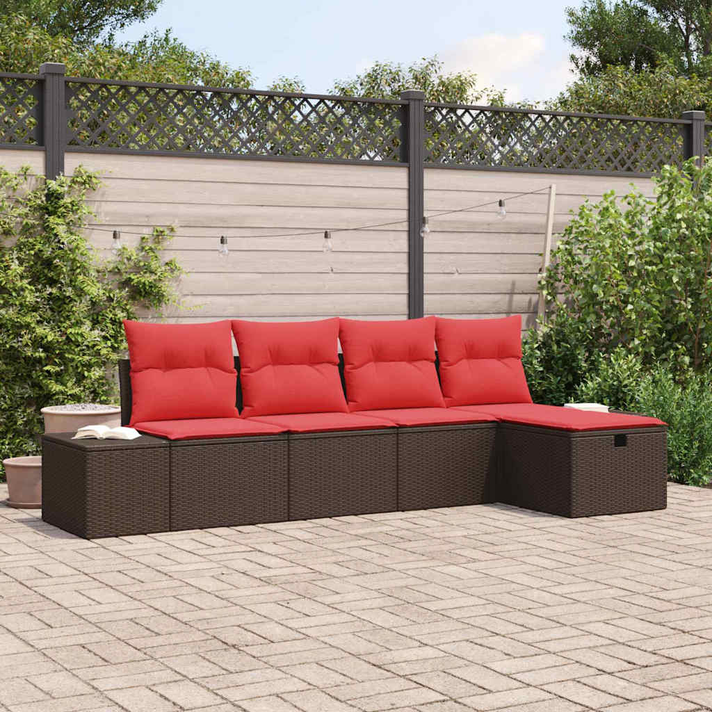 vidaXL Gartensofa-set mit Kissen 5 pcs Braun Poly-Rattan