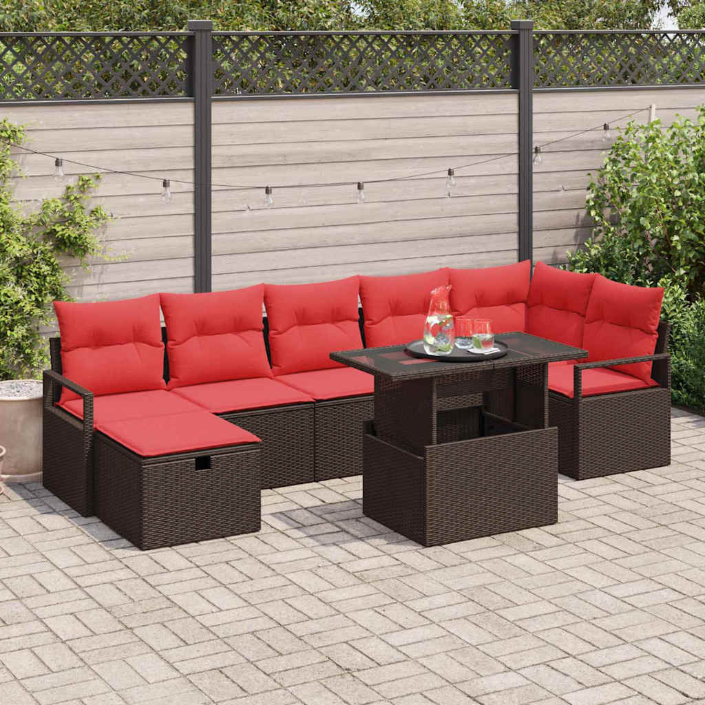 vidaXL Gartensofa-set mit Kissen mit Speicher 8 pcs Braun Poly-Rattan