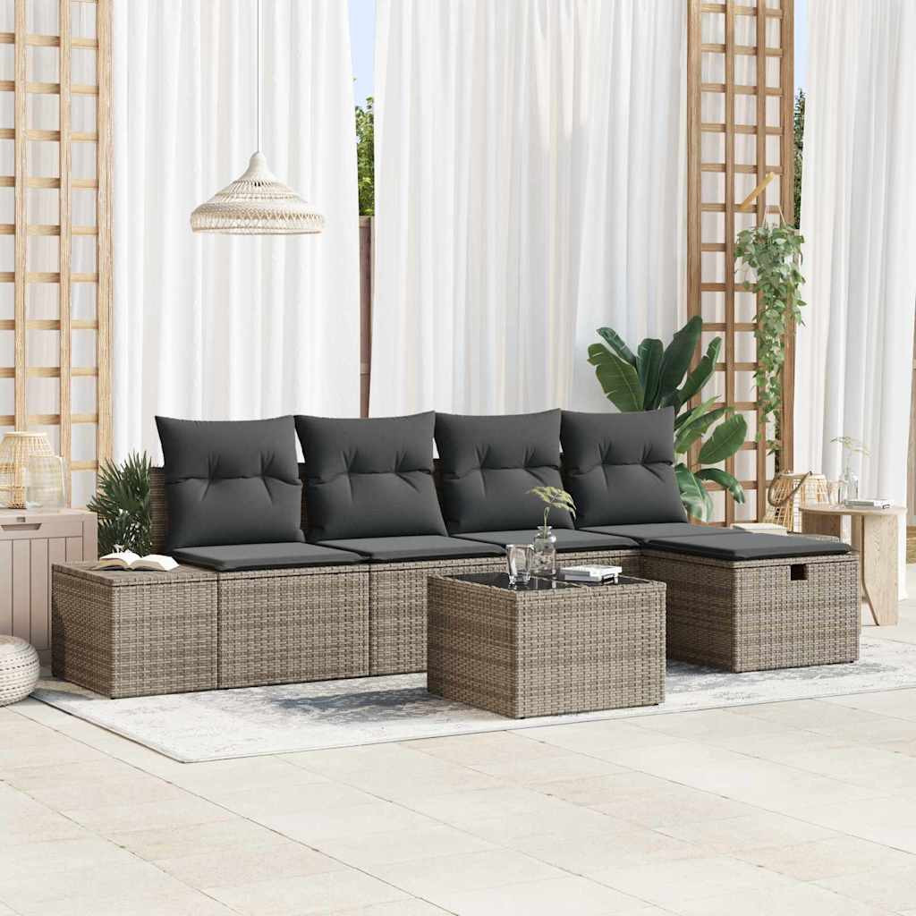 vidaXL Sofa Set mit Kissen 5 pcs Poly-Rattan