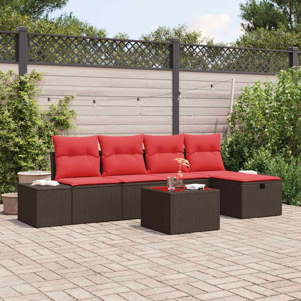 vidaXL Gartensofa-set mit Kissen 6 pcs Braun Poly-Rattan