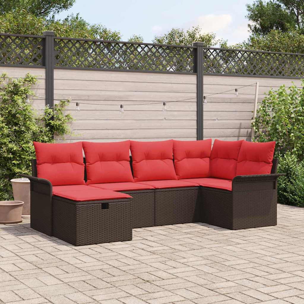 vidaXL Gartensofa-set mit Kissen 6 pcs Braun und Rot Poly-Rattan