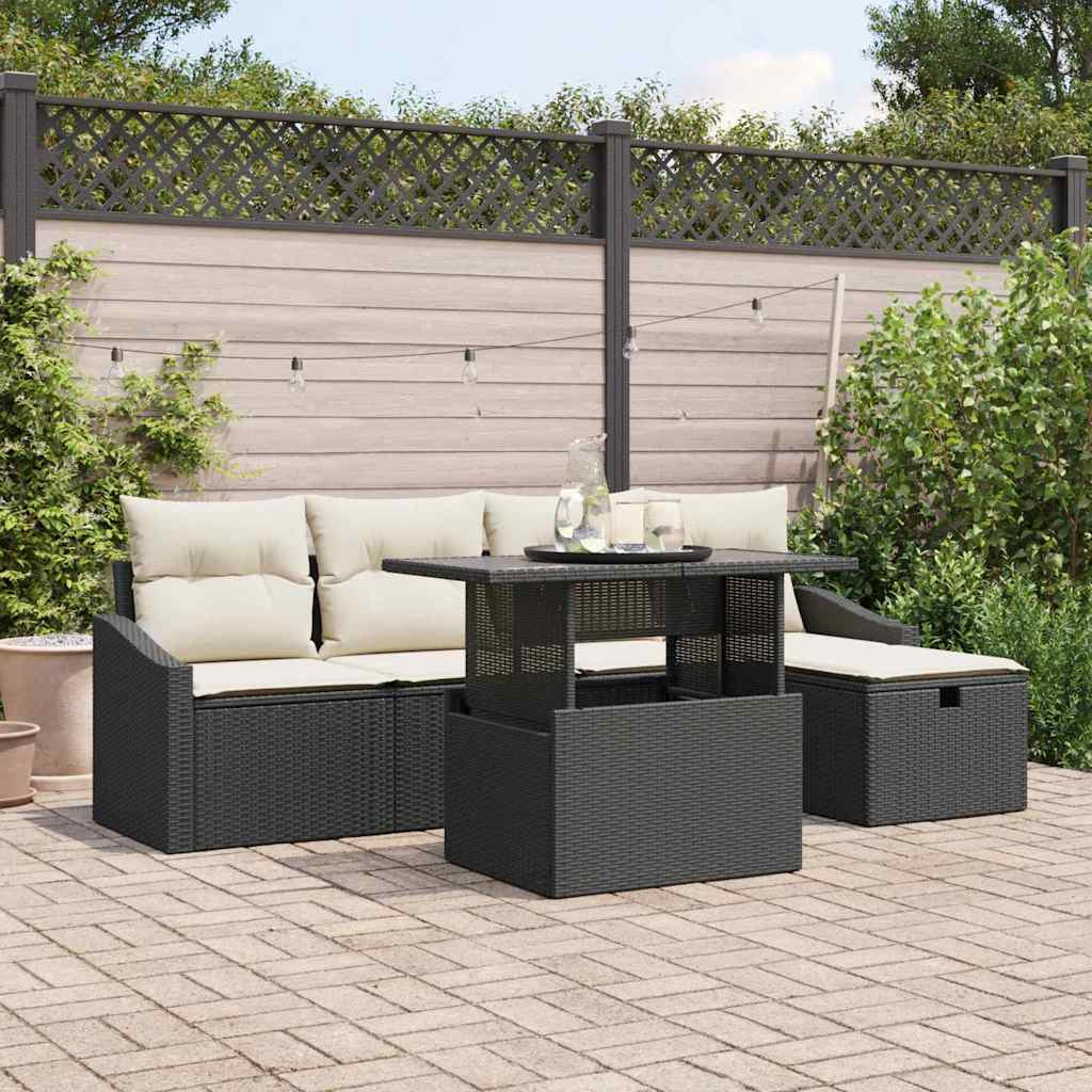 vidaXL Gartensofa-set mit Kissen 6 pcs Schwarz Poly-Rattan