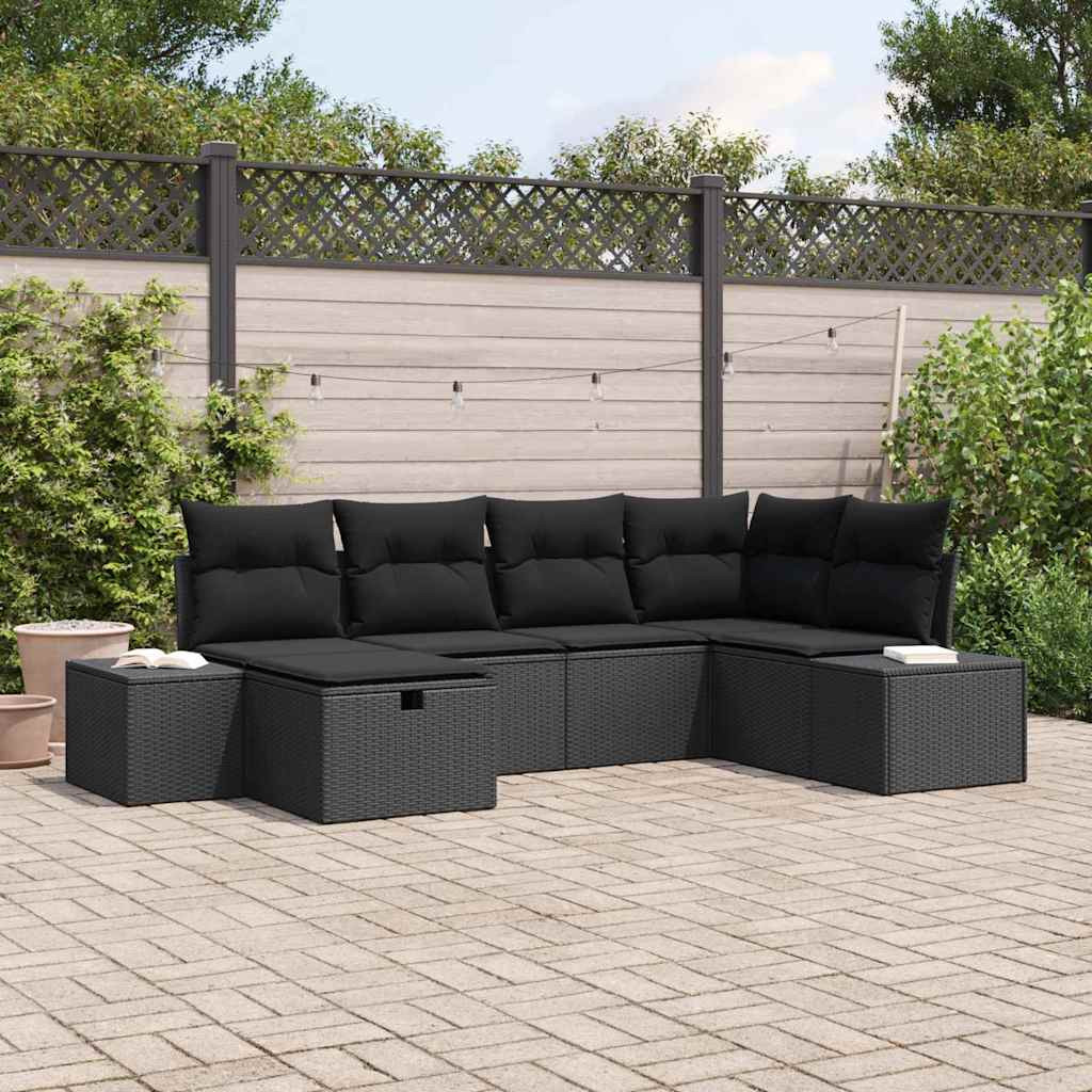 vidaXL Gartensofa-set mit Kissen 6 pcs Schwarz Poly-Rattan