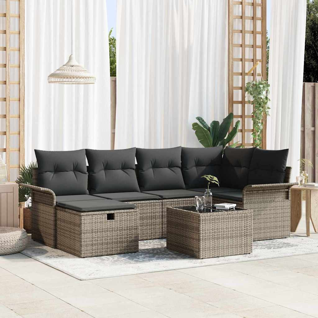 vidaXL Gartensofa-set 7 Stk. Grau Poly-Rattan