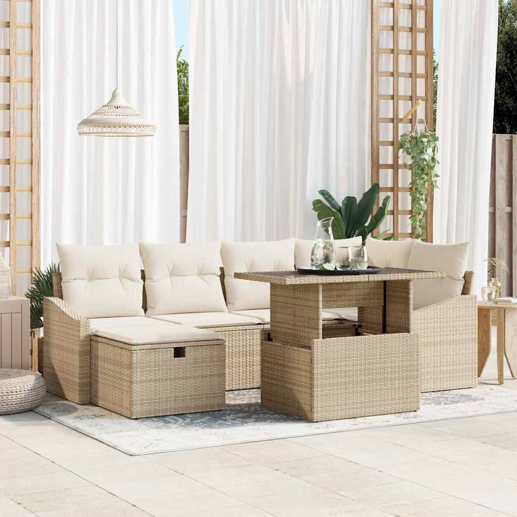 vidaXL Gartensofa-set mit Kissen 7 pcs Beige Poly-Rattan