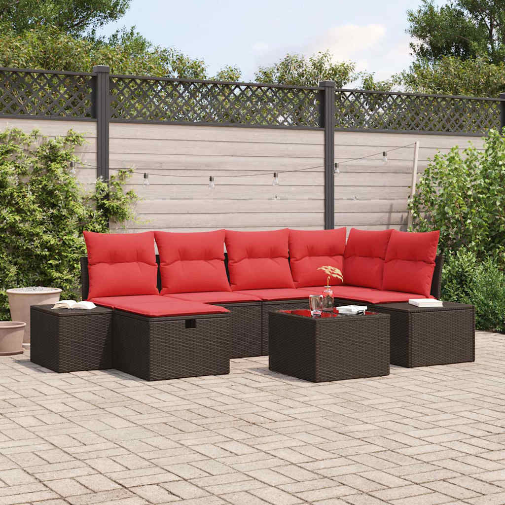 vidaXL Gartensofa-set mit Kissen 7 pcs Braun Poly-Rattan