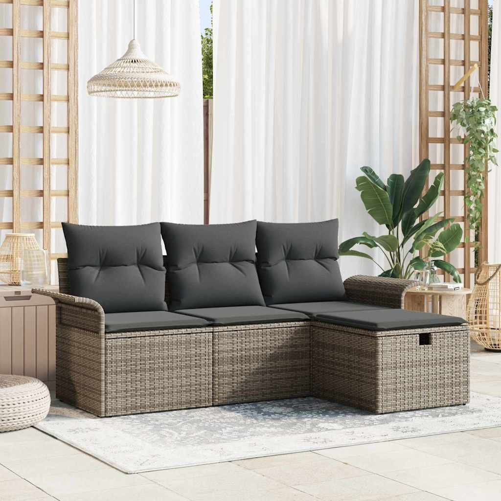 vidaXL Gartensofa-set mit Kissen mit Speicher 4 pcs Poly Rattan