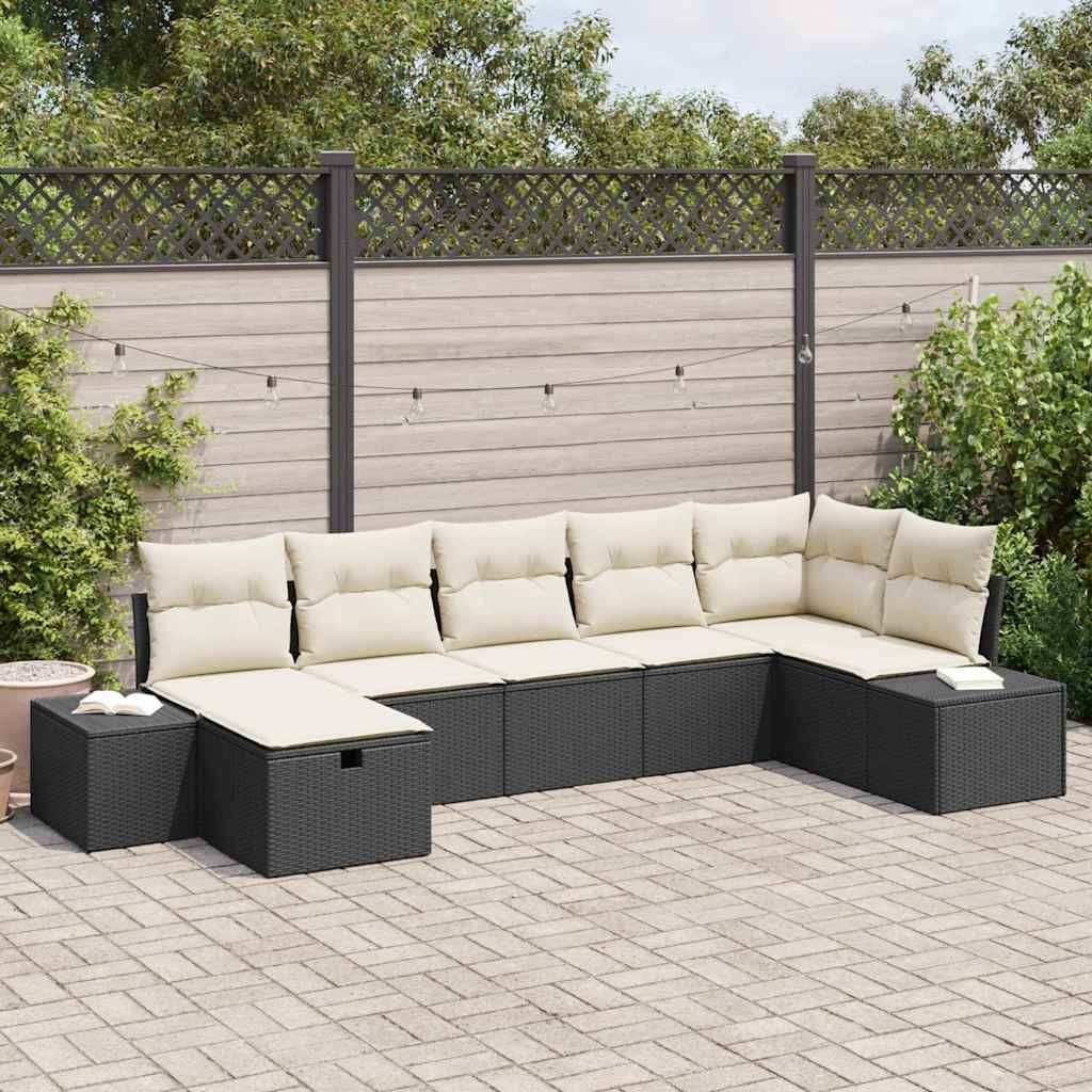 vidaXL Gartensofa-set mit Kissen 7 pcs Schwarz Poly-Rattan