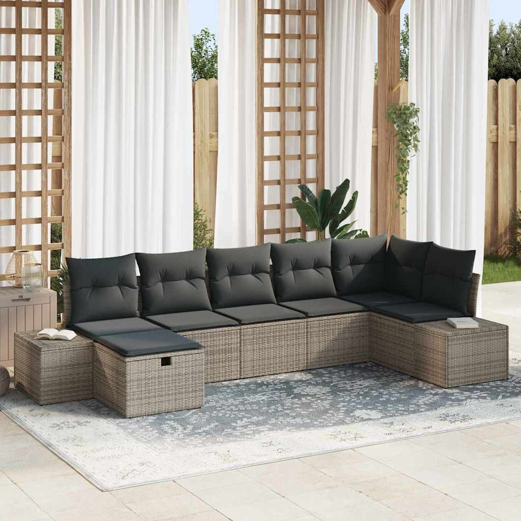 vidaXL Gartensofa-set mit Kissen 7 pcs Grau Poly-Rattan