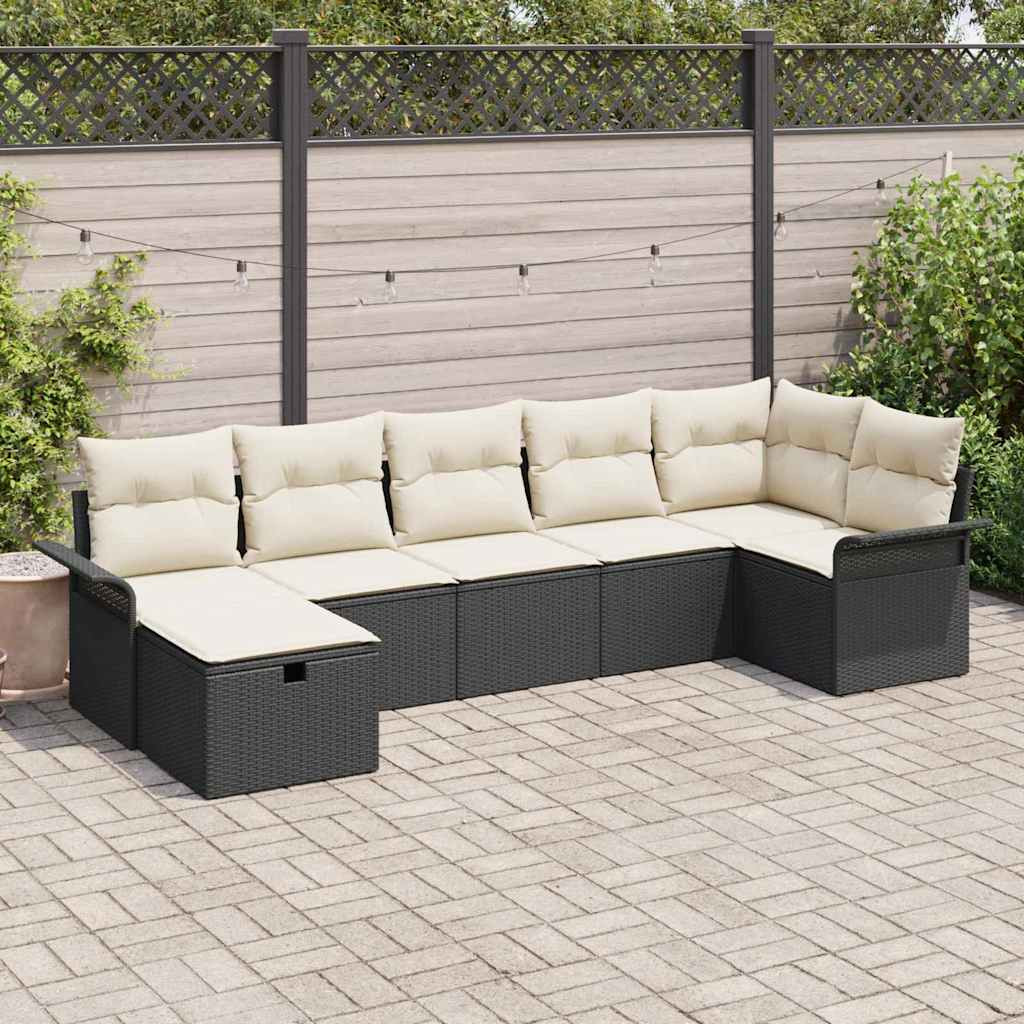 vidaXL Gartensofa-set mit Kissen 7 pcs Schwarz und Creme Poly-Rattan
