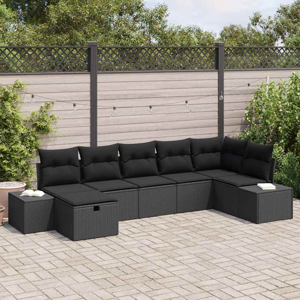 vidaXL Gartensofa-set mit Kissen 7 pcs Schwarz Poly-Rattan