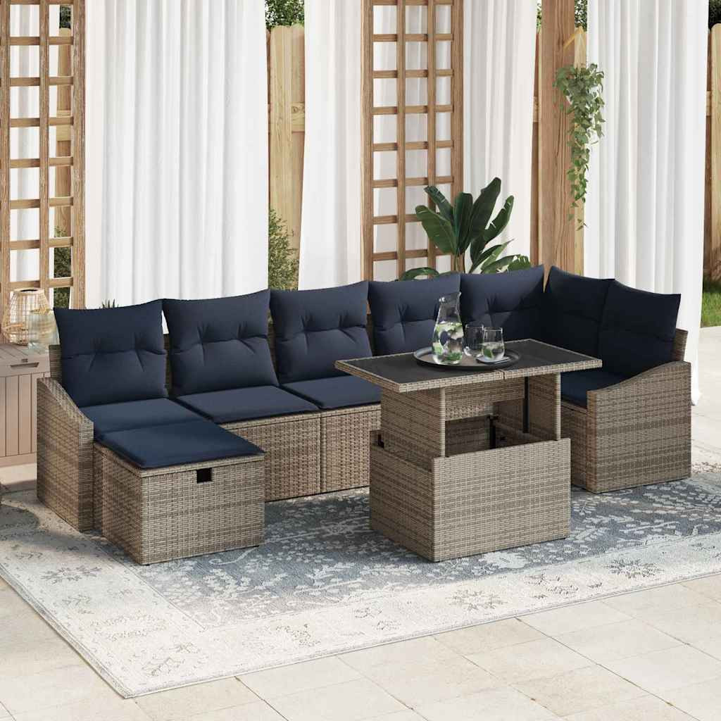 vidaXL Gartensofa-set mit Kissen 8 pcs Grau Poly-Rattan
