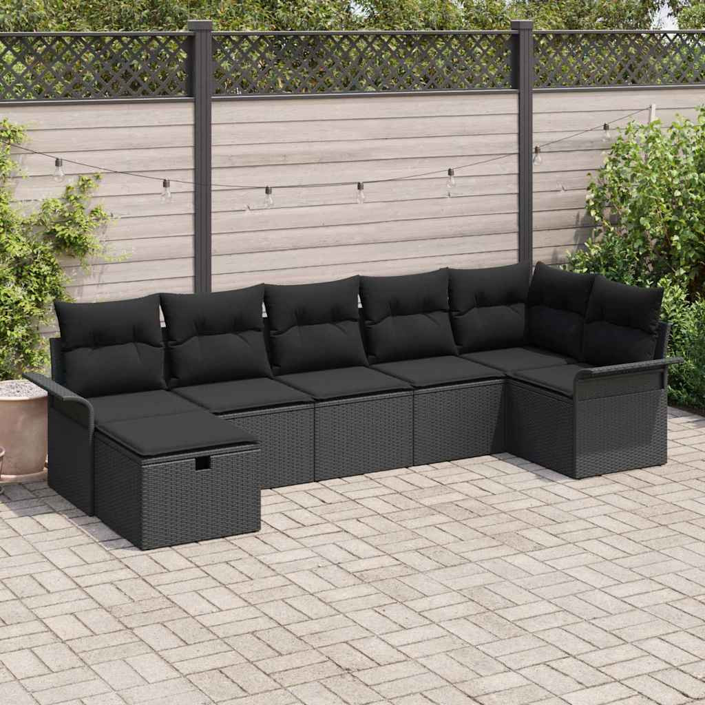 vidaXL Gartensofa-set mit Kissen 7 pcs Schwarz Poly-Rattan