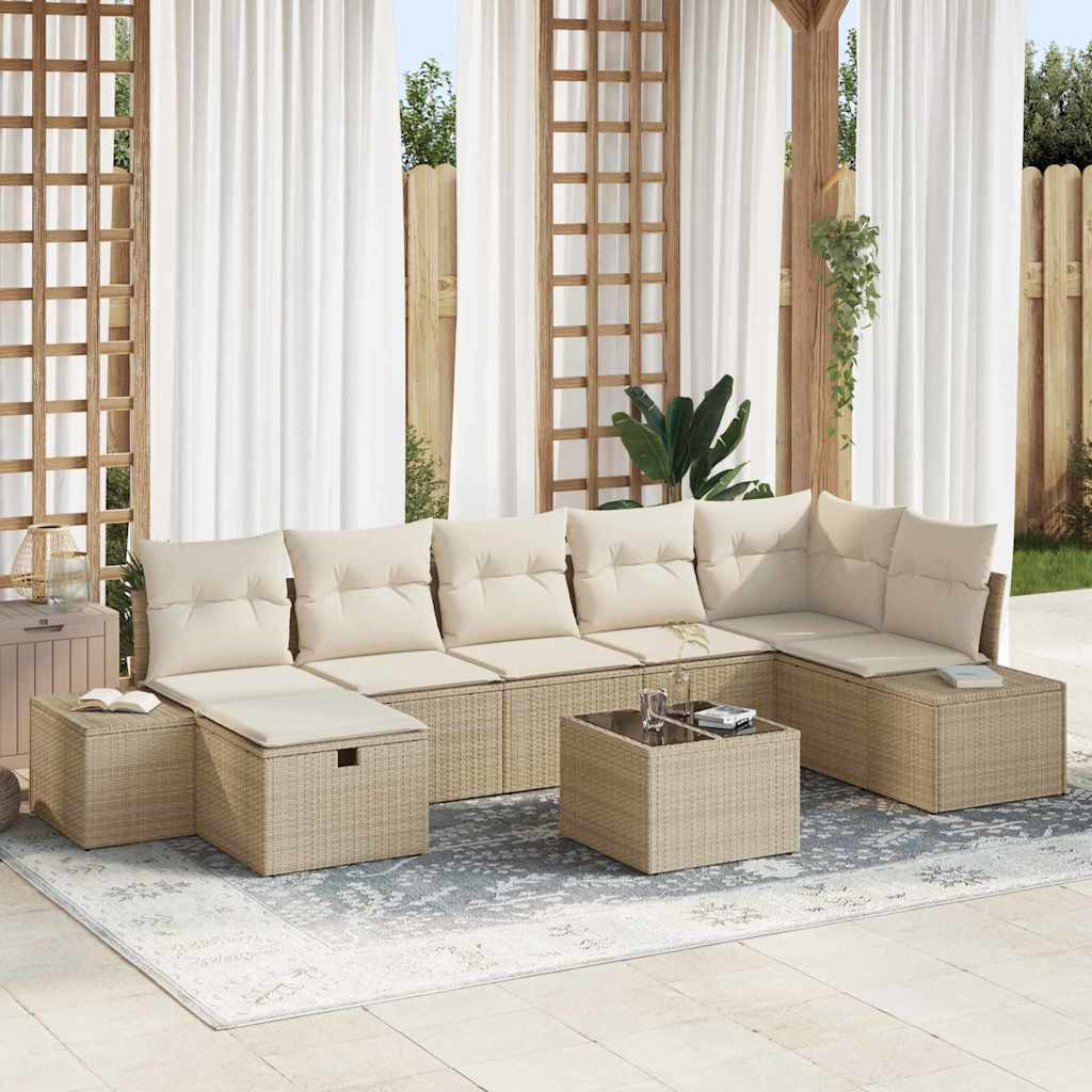 vidaXL Gartensofa-set mit Kissen 8 pcs Beige Poly-Rattan