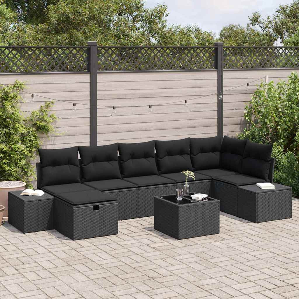 vidaXL Gartensofa-set mit Kissen 8 pcs Schwarz Poly-Rattan