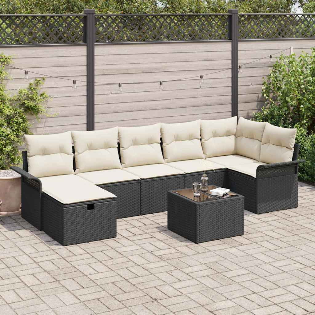 vidaXL Gartensofa-set mit Kissen 8 pcs Schwarz und Creme Poly-Rattan