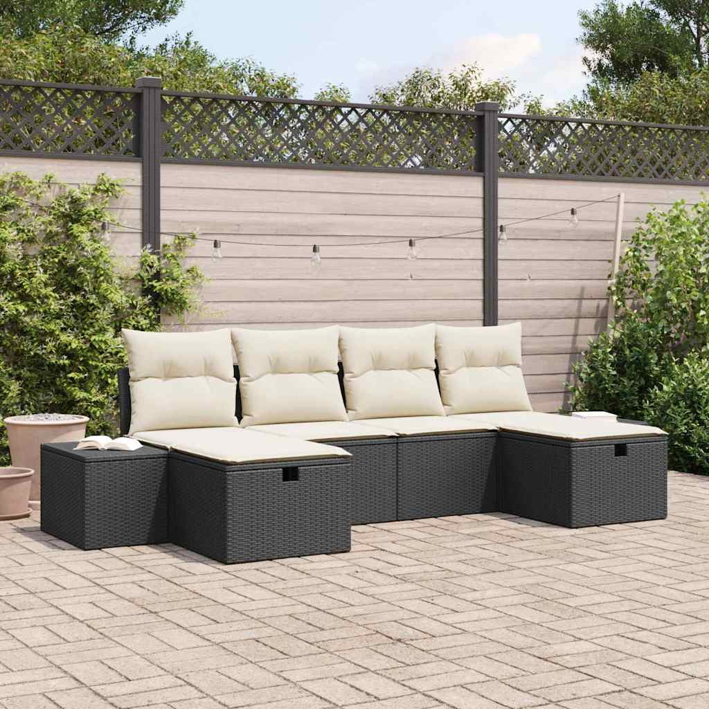 vidaXL Gartensofa-set mit Kissen mit Speicher 6 pcs Poly-Rattan