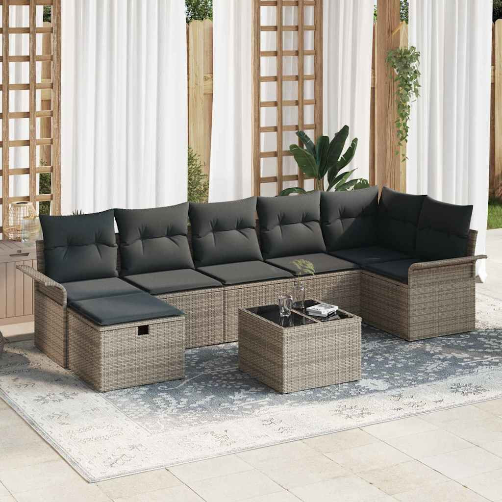 vidaXL Gartensofa-set mit Kissen mit Speicher 8 pcs Grau Poly-Rattan