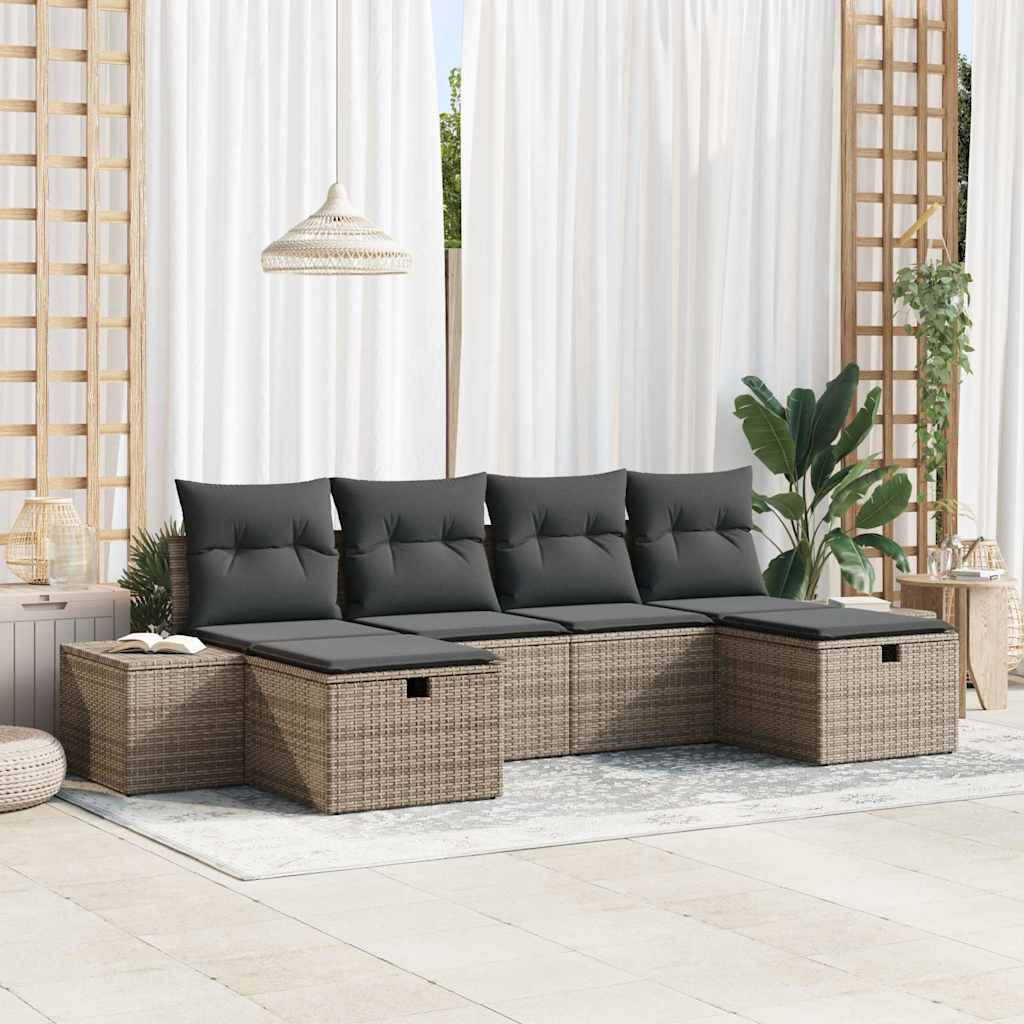 vidaXL Gartensofa-set mit Kissen 6 pcs Grau Poly-Rattan