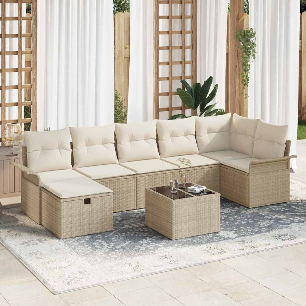 vidaXL Gartensofa-set mit Kissen 8 pcs Beige und Creme Poly-Rattan