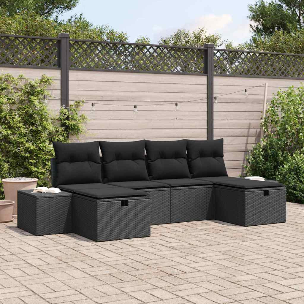 vidaXL Gartensofa-set mit Kissen 6 pcs Schwarz Poly-Rattan