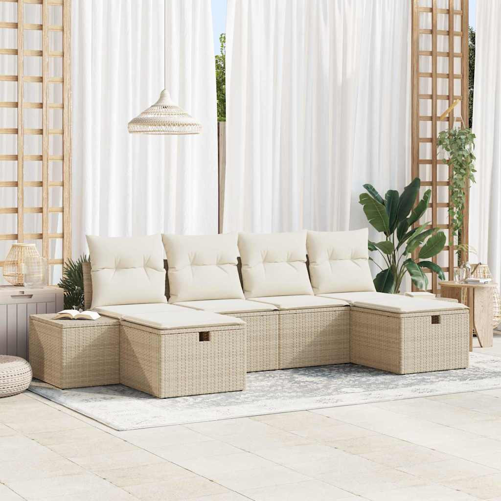 vidaXL Gartensofa-set mit Kissen 6 pcs Beige Poly-Rattan
