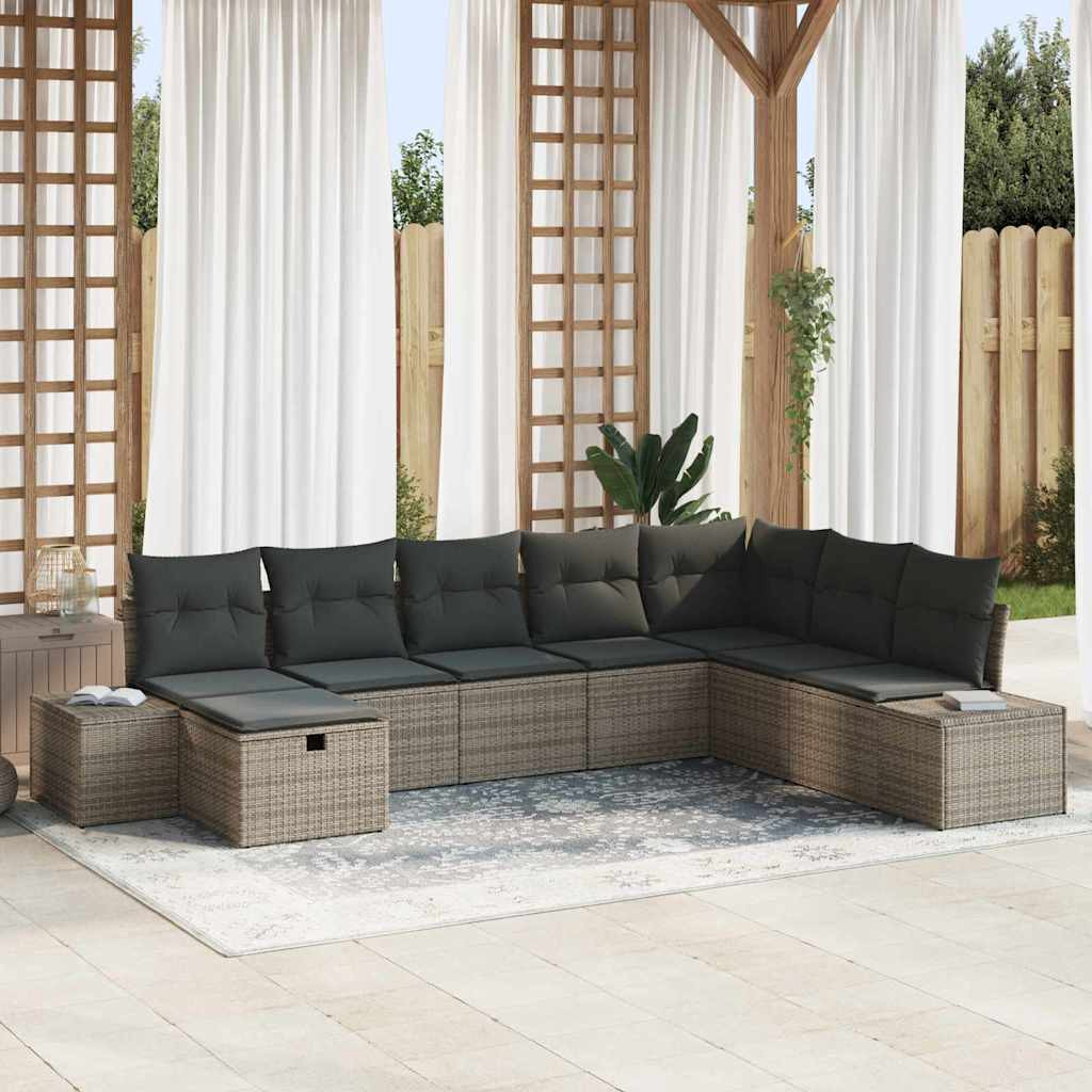 vidaXL Gartensofa-set mit Kissen 8 pcs Grau Poly-Rattan