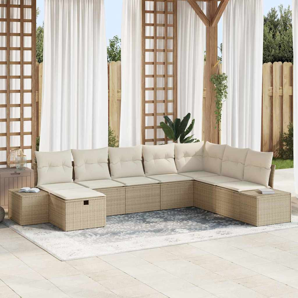 vidaXL Garten-Sofa-Set mit Kissen 8 pcs Beige Poly Rattan