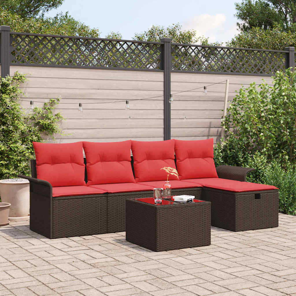 vidaXL Gartensofa-set mit Kissen mit Speicher 6 pcs Poly Rattan