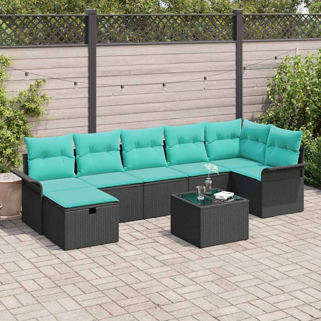 vidaXL Gartensofa-set mit Kissen 8 pcs Schwarz und Türkis Poly-Rattan