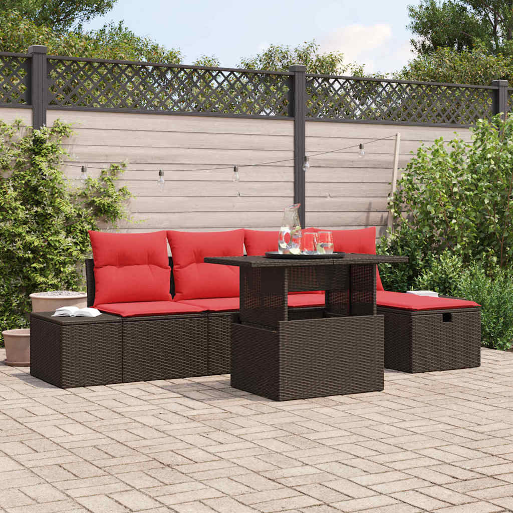 vidaXL Gartensofa-set mit Kissen mit Speicher 6 pcs Poly-Rattan