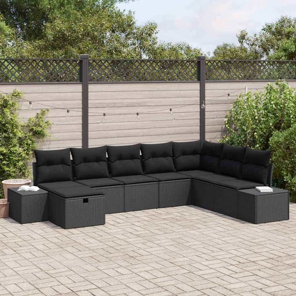 vidaXL Gartensofa-set mit Kissen 8 pcs Schwarz Poly-Rattan
