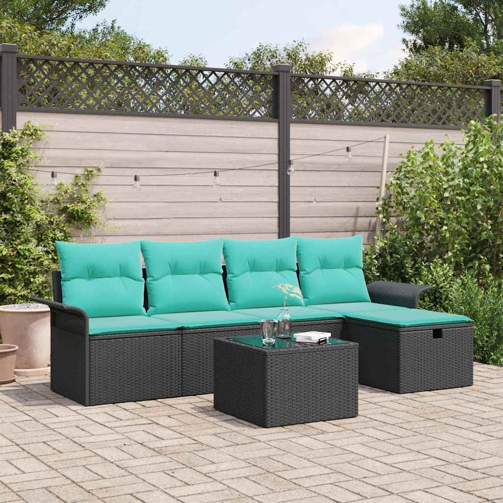 vidaXL Gartensofa-set mit Kissen mit Speicher 6 pcs Poly Rattan