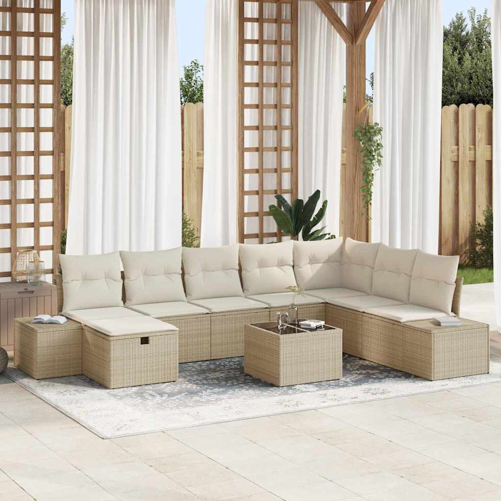 vidaXL Gartensofa-set mit Kissen 9 pcs Beige Poly-Rattan