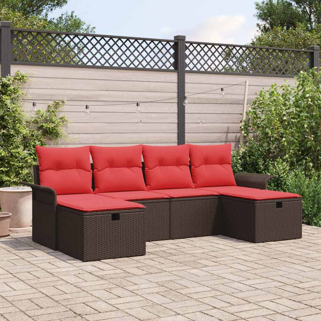 vidaXL Gartensofa-set mit Kissen 6 pcs Braun und Rot Poly-Rattan