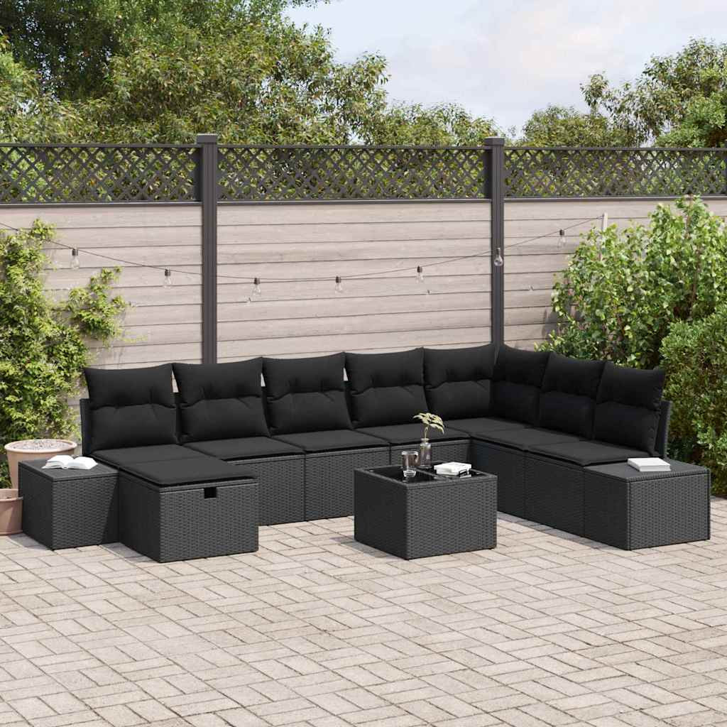 vidaXL Gartensofa-set mit Kissen 9 pcs Schwarz Poly-Rattan
