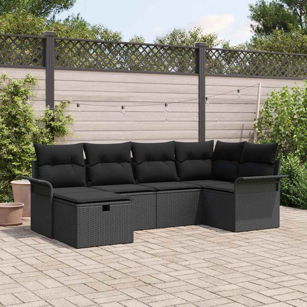 vidaXL Gartensofa-set mit Kissen mit Speicher 6 pcs Poly Rattan