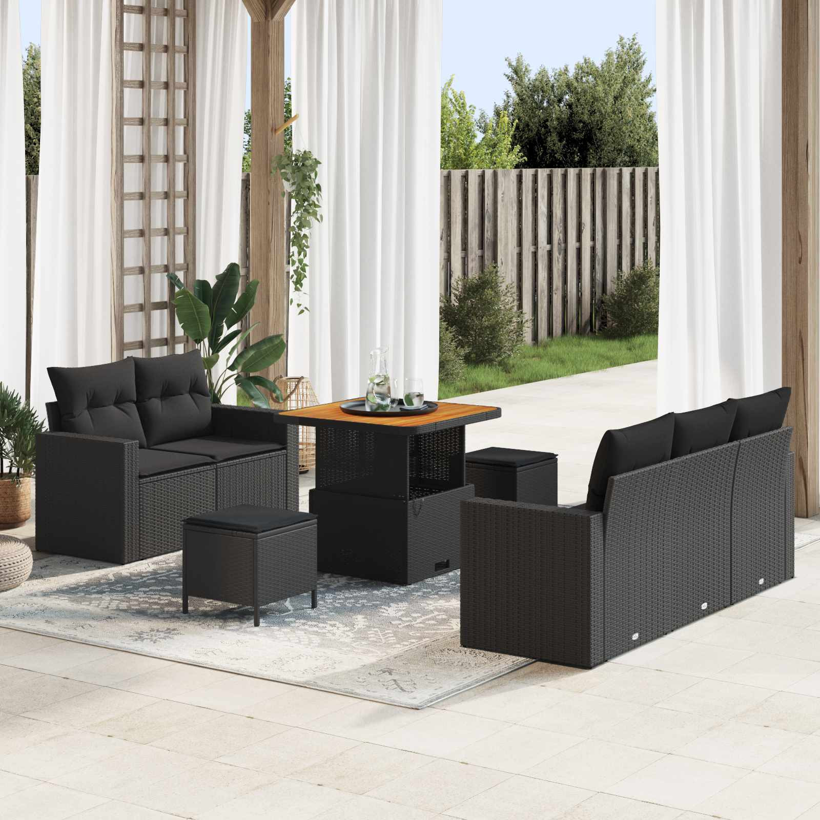 vidaXL Gartensofa-set mit Kissen 8 pcs Schwarz Poly-Rattan
